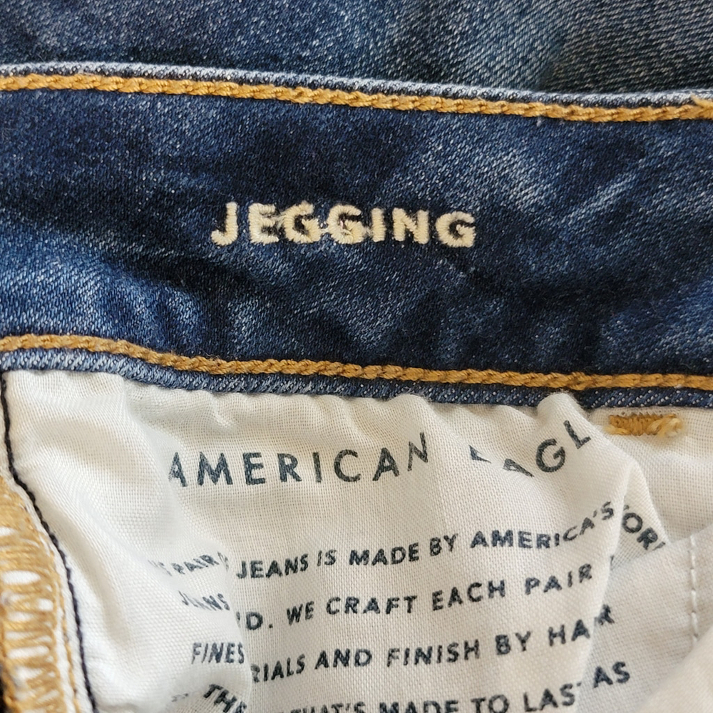 American Eagle Jeans Jeggings Skinny Distressed Mid Rise Medium Blue Wash AE 4 - Picture 11 of 12
